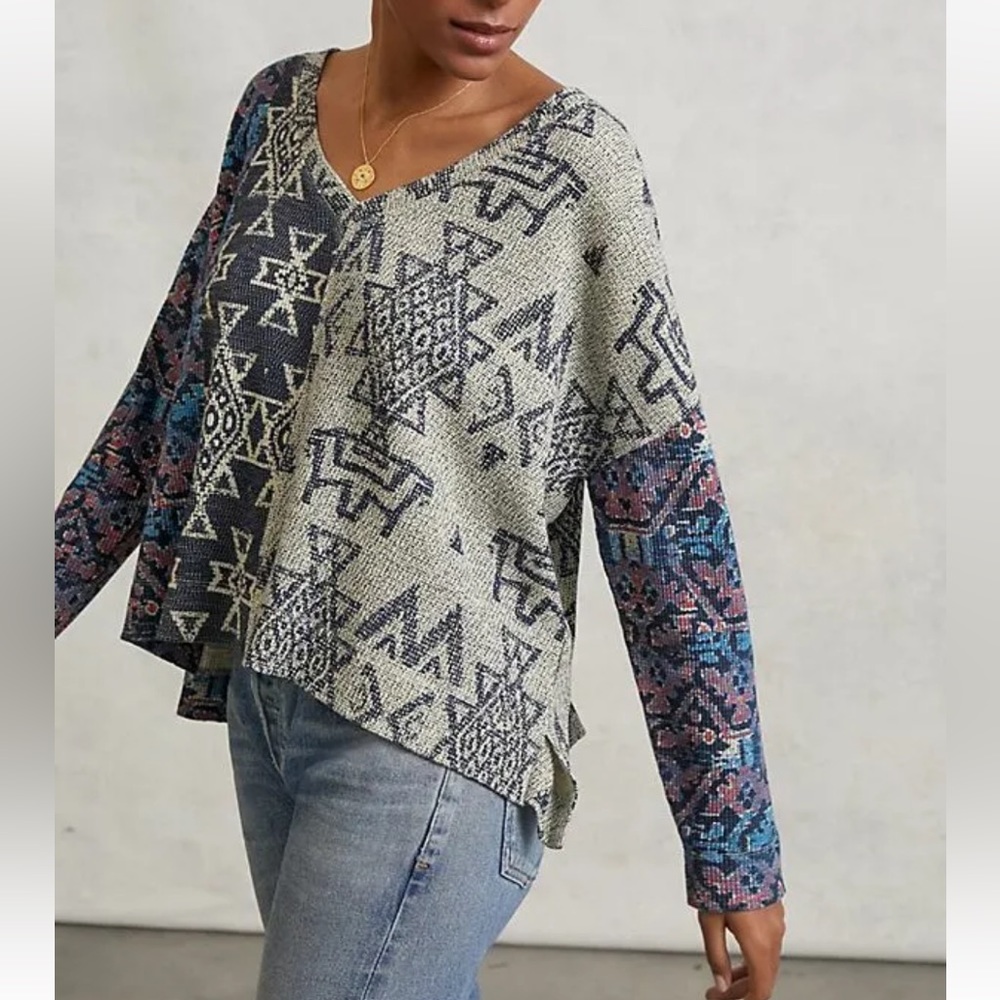 Anthropologie Pilcro Multicolor Geometric Moira Pullover V-Neck Size XS Women